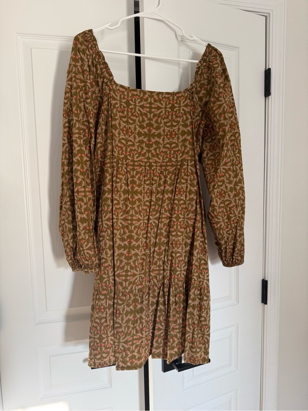 Universal Thread Olive Floral Smocked Long-Sleeve Dress